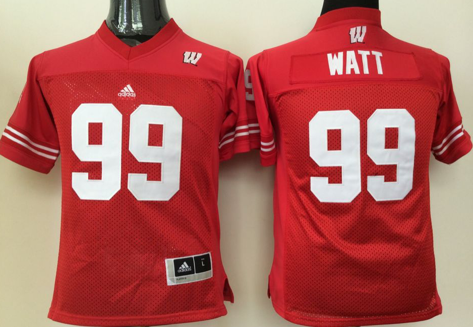 NCAA Youth Wisconsin Badgers Red #99 Watt  jerseys->youth ncaa jersey->Youth Jersey